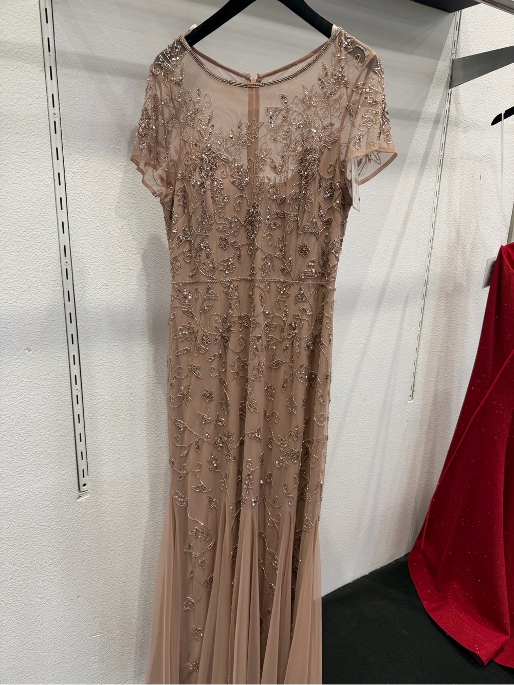 Rose Gold Embellished Evening Gown Adrianna Papell 40215
